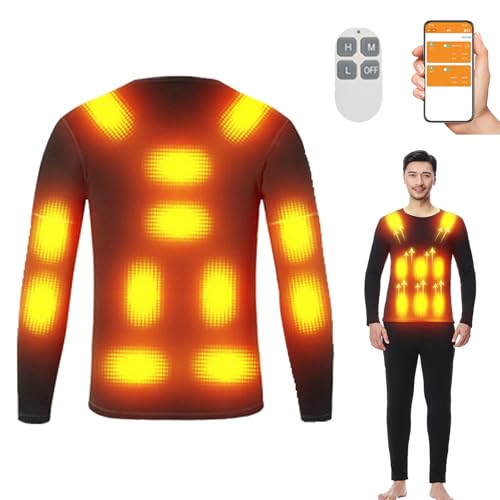Femxizor Ropa Interior Térmica con Calefacción, Camisa con Calefacción De 3 Niveles, Pantalones con Calefacción Eléctrica De 20 Zonas, Unisex para Caza Y Pesca Al Aire Libre,S,Tops