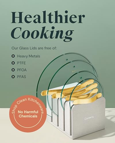 Image of Caraway Iconics Glass Lids Set for Pots and Pans - Made With Tempered Glass - Sized to Fit Caraway Ceramic-Coated & Stainless Steel Cookware - Includes 4 Sizes - 7 inch, 8 inch, 10.5 inch, & 11.8 inch