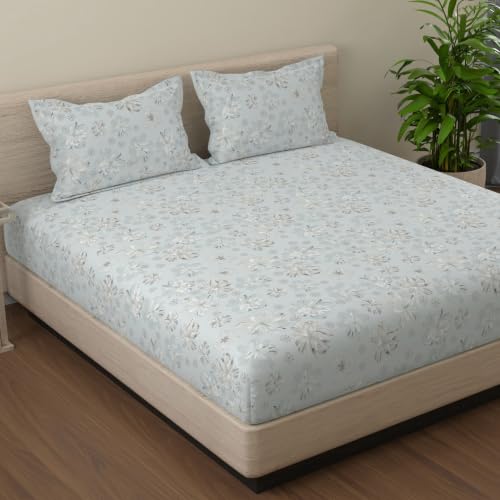 Image of Huesland by Ahmedabad Cotton 144 TC Double Bedsheet Cotton with 2 Pillow Covers | Olive Sage, Whispering Sage & Faded Sage