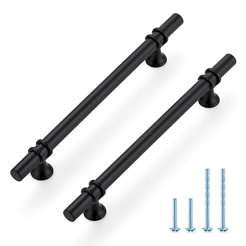 Matte Black Cabinet Pulls, 6-1/4 Inch CC, 8-13/16 Inch, 10 Pack