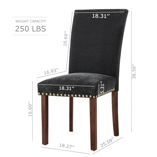 Image of COLAMY Upholstered Parsons Dining Chairs Set of 2, Fabric Dining Room Kitchen Side Chair with Nailhead Trim and Wood Legs - F-Black