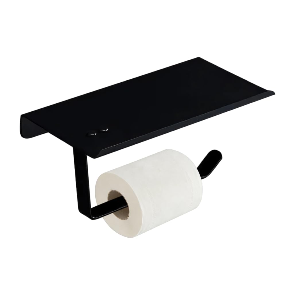 Toilet Paper Holder, Stainless Steel Wall Mounted Tissue Roll Dispenser with Shelf, Rustproof Toilet Roll Storage Wall Rack for Bathroom & Washroom