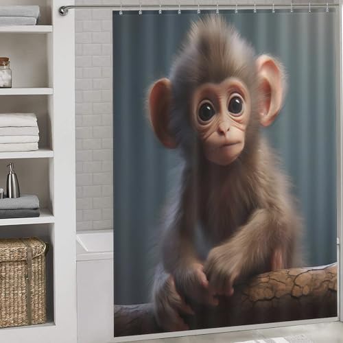 Rideau de douche singe 100% polyester haute densité lavable 168x183 cm