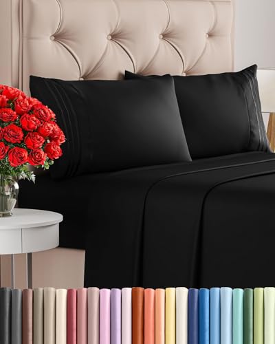 Image of King Size 4 Piece Sheet Set - Comfy Breathable & Cooling Bed Sheets Set - Hotel Luxury Bedding for Women, Men, Kids, Teens, Boys & Girls - Deep Pockets, Ultra-Soft and Wrinkle Free - Oeko-Tex - Black
