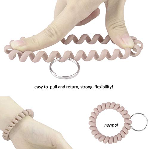 Image of BIHRTC Stretchy Wristlet Keychain Bracelet, Spiral Coil Spring Key Ring | Flexible Hands-Free Key Wristband for Office ID Badge, Gym, School, Hotel and Pool Locker Keys