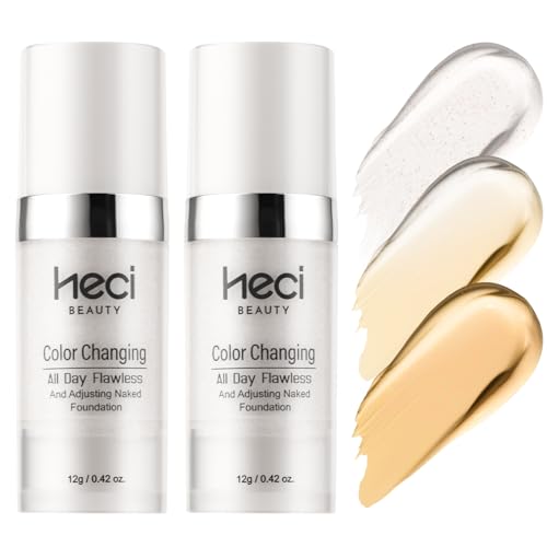Color Changing Foundation Liquid Base,2 Pack Travel Size,Improves Uneven Skin Tone, Lightweight & Lasting,Make up for Concealer Cover Cream,Nature Finish for All Skin 0.42 oz