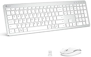 iClever GK08 Wireless Keyboard and Mouse - Rechargeable Keyboard Ergonomic Quiet Full Size Design with Number Pad, 2.4G Stable Connection Slim White Keyboard and Mouse for Windows Mac OS Computer