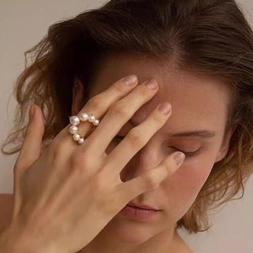 Atiptu Vintage Pearl Ring for Women - Adjustable Open Gold Knuckle Stackable Joint Finger Rings - Trendy Personality Stacking Promise Ring Jewelry3