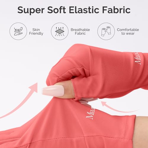 Image of MelodySusie Premium UV Protection Gloves for Manicures, Cool Feeling Fabric,Professional UPF50+, UV Nail Gloves for Gel Nail Lamp, Anti UV Light, Skin Care Fingerless Design, Coral Pink