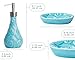 Designer - 4 Piece Bathroom Accessories Set - with Soap or Lotion Dispenser, Toothbrush Holder, Tumbler and Soap Dish - Glossy Finish - Porcelain (Ocean Waves, Aqua Blue) Holds 15.6oz