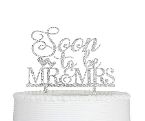 Qttier Soon to Be Mr and Mrs Acrylic with Heart for Wedding Engagement Bridal Shower Cake Topper Decorations (Silver)