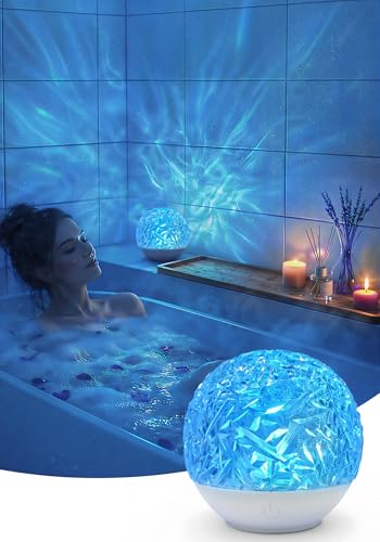 Waterproof Shower Lamp Shower Light for Inside Shower with 16 Colors Rechargeable Water Ripple Ambient Lighting Remote & Touch Control Cordless for Bathroom Bathtub Shower Relaxation Gift - White