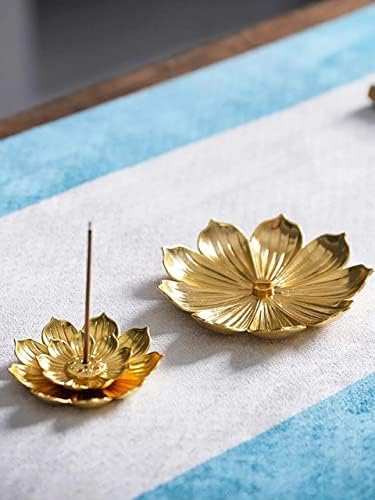 Image of SATYAM KRAFT 2 Pcs Lotus Flower Design Agarbatti Stand Incense Holder and Detachable Ash Catcher Metal for Festive Decorations setup, Mandir, Pooja, Wedding & Spiritual Events, Insence Burner (Golden)