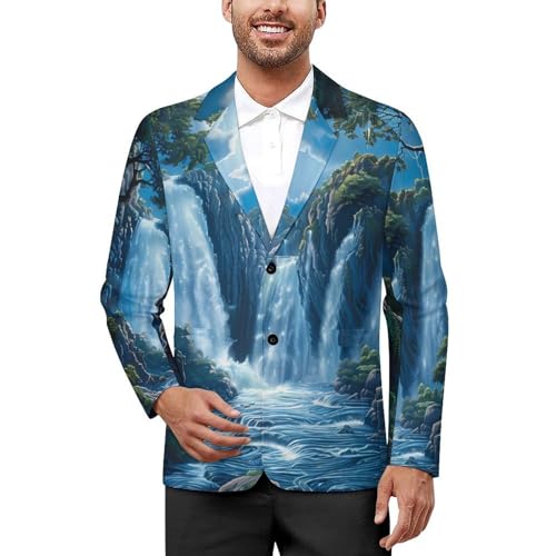 Waterfall Nature Mens Blazer Two Button Sport Coat Lightweight Suit Jacket for Travel Business Wedding