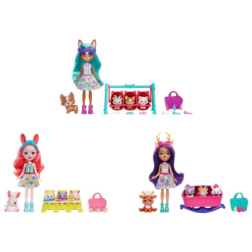 Enchantimals Baby BFFs Muñeca surtida con Mascota, 3 Bestie Reveal y Accesorios, Juguete +4 años (Mattel HLK83)