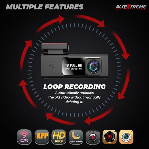 Image of AllExtreme X12 Car Dash Cam 140 Wide Angle Lens HD 1080P Loop Video Recorder Wi-Fi Support Parking Mode Driving Front Camera