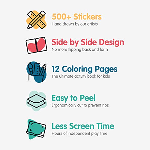 Outer Space Stickers + Coloring Book by Cupkin: Innovative Side by Side Sticker Books - Spiral Binding Lays The Planet Stickers Flat - 500+ Astronaut Stickers and 12 Interstellar Scenes - 6