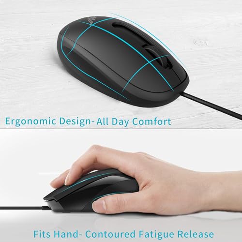 Ant Value OM120 Wired Optical Mouse, 1000 DPI, 3ft Cable, Easy and Accurate Scroll Button, Optical Sensor Computer Mouse, Left and Right-Hand Use... - Image 2