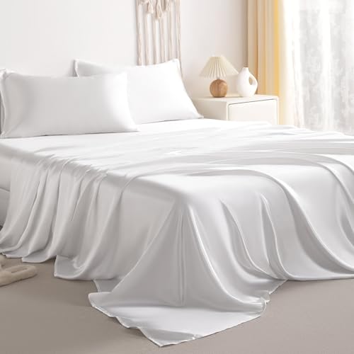 NTBAY King Satin Sheet Set, 4 Piece, White - image 1
