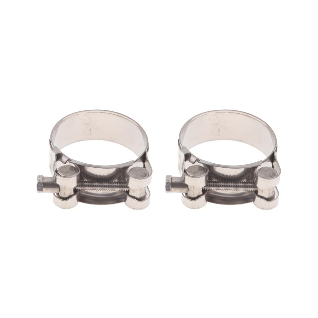 Neaxgeandx Silver 2 Set Of Motorbike Exhaust Clamp Clip Stainless Steel Muffler Silencer Clamps 48-51Mm,