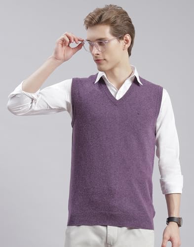 Image of Monte Carlo Off White Solid V Neck Sweater | Warm Woolen Pullover for Men | Soft Comfortable Knitted Winter Wear Sweater for Men's