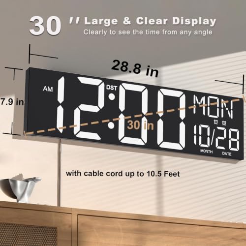 Image of JALL 30 inch Large Digital Wall Mount Clock with Remote Control, Alarm, Huge Giant Big LED, Countdown, Auto DST, Temperature for Living Room Classroom Desk, Xmas, Birthday Gift, White