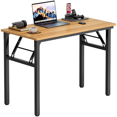 Image of Need Office Computer Desk 35.8 Inch Sturdy Folding Laptop Table Teak