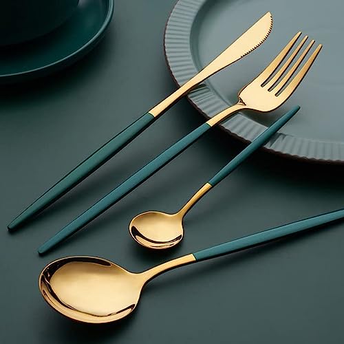 Image of Stainless Steel Green Gold Cutlery Set for 6 Person with Gift Box 24 Pieces Mirror Finish Luxury Premium Flatware Set for Dining Table Hotel Cafe Bar Restaurant House Warming Gifts