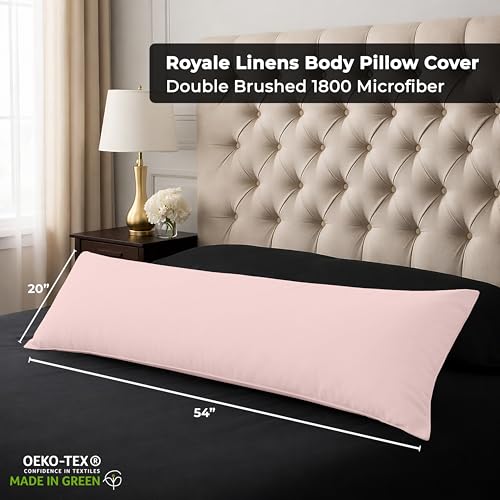 Image of ROYALE LINENS Body Pillow Cover - Double Brushed 1800 Microfiber - 20 inchx54 inch with Hidden Zipper Closure - Wrinkle & Fade Resistant - Super Soft Body Pillowcase 2 Pack (Pink, Pack of 2)