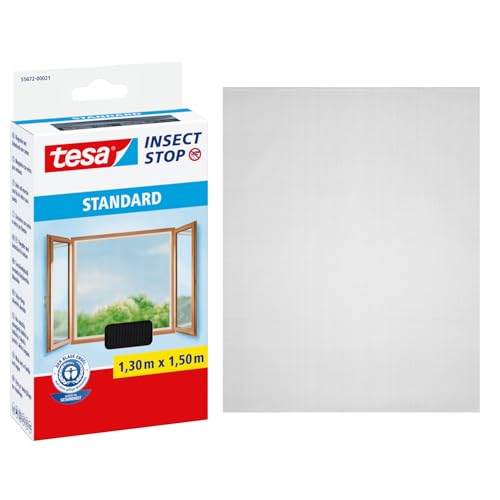 tesa Insect Stop Malla Mosquitera STANDARD para Ventanas, Mosquitera Autoadhesiva, Recortable al Tamaño Deseado, Gris Antracita, 130 cm x 150 cm