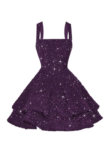 Image of vintys Teens Sequin Short Homecoming Dresses 16 Photo Shoot Tiered Cocktail Party Dress VS116