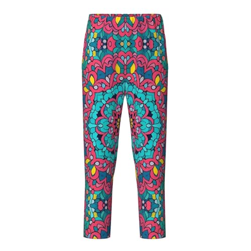 Pajama Pants Pajama Bottoms with Elastic Waistband Sleepwear Lounge Pants, Mandala Flowers Print