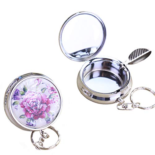 CRIVERS 2pc Portable Pocket Ashtray/Vehicle Cigarette Ashtray, Mini Stainless Steel Ashtray with Key