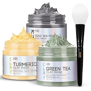 Kurkuma Gesichtsmaske – Grüner Tee Ton Maske – Totes Meer Mineralien Schlamm Masken, Spa Gesichtsmasken Set für Tiefenreinigung, Entgiftung, Akne und Mitesser, 210 g