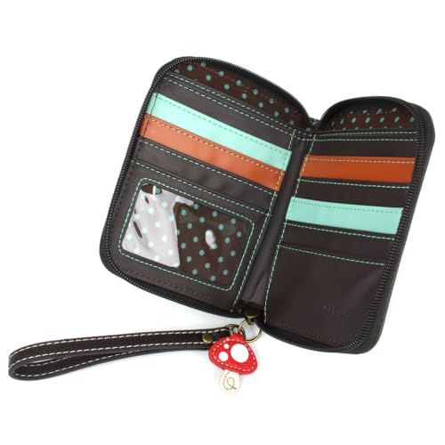 Image of CHALA Zip Around Wallet, Wristlet, 8 Credit Card Slots, Sturdy Pu Leather- Hedgehog A - olive