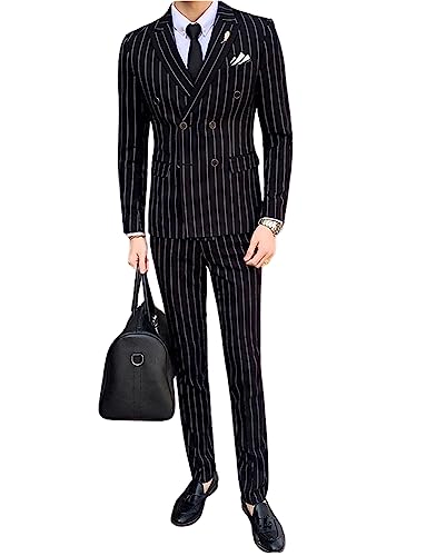Costume de mariage pour homme à double boutonnage rayé et revers de pointe raffiné