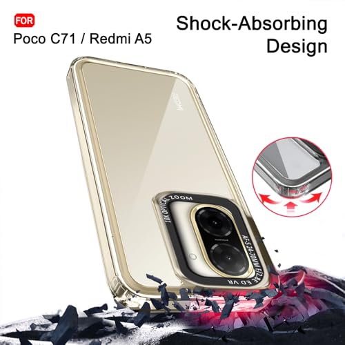 Image of TheGiftKart Hybrid Shockproof Back Cover Case for Poco C71 / Redmi A5 | Stylish Camera Border | Electroplated Buttons | Crystal Clear Hard Back Cover Case (TPU & PC, Transparent Bumper)