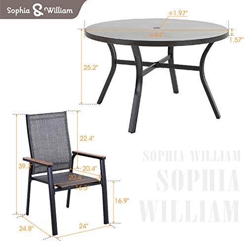 Image of Sophia & William Patio Dining Set, Round Table w / 4 Grey Aluminum Chairs