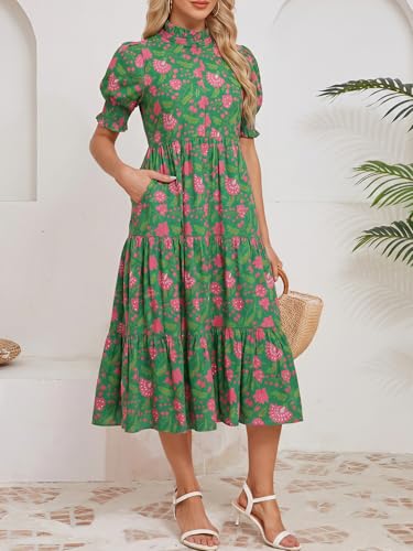 Image of Kedera Women Summer Casual Maxi Dress Trendy 2026 Puff Short Sleeve V Neck Ruffle Tiered Flowy Boho Beach Long Dresses