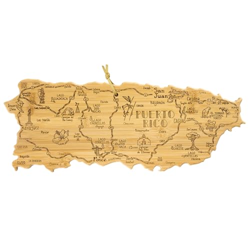 Totally Bamboo Destination Puerto Rico Cutting Board, Charcuterie & Serving Board | Laser Engraved Bamboo Map with Hang Tie for Wall Art | Puerto Rican Kitchen Gift & Decor
