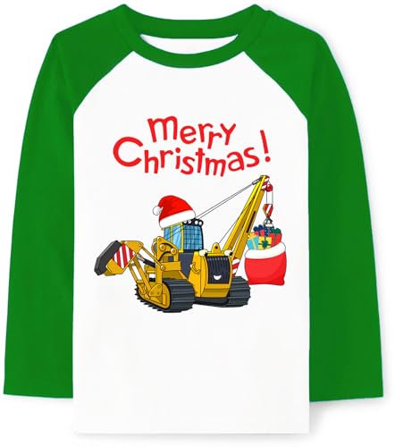 Image of Tkria Boys Girls Christmas Shirts for Kids Deer Monster Truck Excavator T-Shirt Long Sleeve Sweatshirt Toddler Tee Top 2-10T
