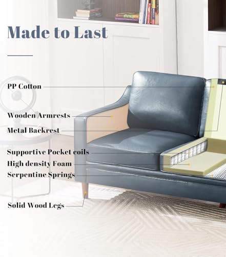 Image of Kingfun Couch Sets for Living Room, 3 Seater Couch and Armchair, Mid Century Modern Sofa Set, Faux Leather Couch with Solid Wood Frame for Bedroom