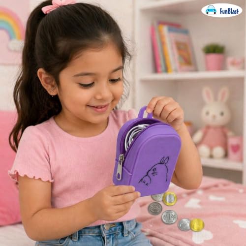 Image of FunBlast Cute Cat Shape Silicone Coin Purse for Kids & Adults - Mini Pouch for Coins, Earphones, Keys & Small Essentials, Aesthetic Pouches for Girls & Women - 10 X 7 X 4 Cm (Cat-Purple)