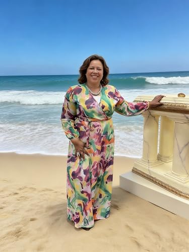 Image of Nuofengkudu Womens Chiffon Deep V-Neck Maxi Dress Summer Boho Dresses(S-5XL)
