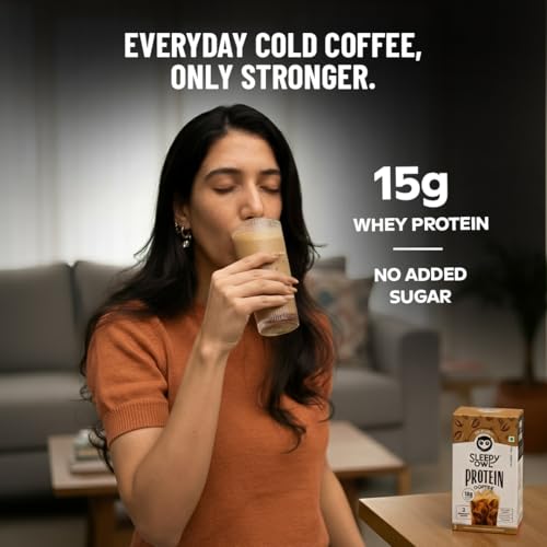 Image of Sleepy Owl Hazelnut Protein Coffee Powder, 15g Whey Protein & 2 Shots Espresso per Sachet, Less than 97 Cal, No Added Sugar, Real Cold Coffee, Light & Easy to Digest, Pack of 5 Sachets (5N x 25g)