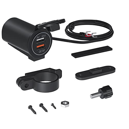 Shkalacar Dual USB Motorrad Ladegerät, Motorrad USB Ladekabel Adapter QC3.0-Schnelllade Wasserdichter mit Blauem Licht für Motorrad/Auto/Boot/ATV/Busse