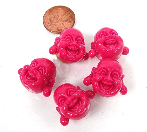 5 Raspberry Resin Coral Happy Buddha 3-D Beads 18Mm For Jewelry Making Bracelets Necklaces Supplies For Diy Crafts Handmade Bracelets Beadwork #TOP3