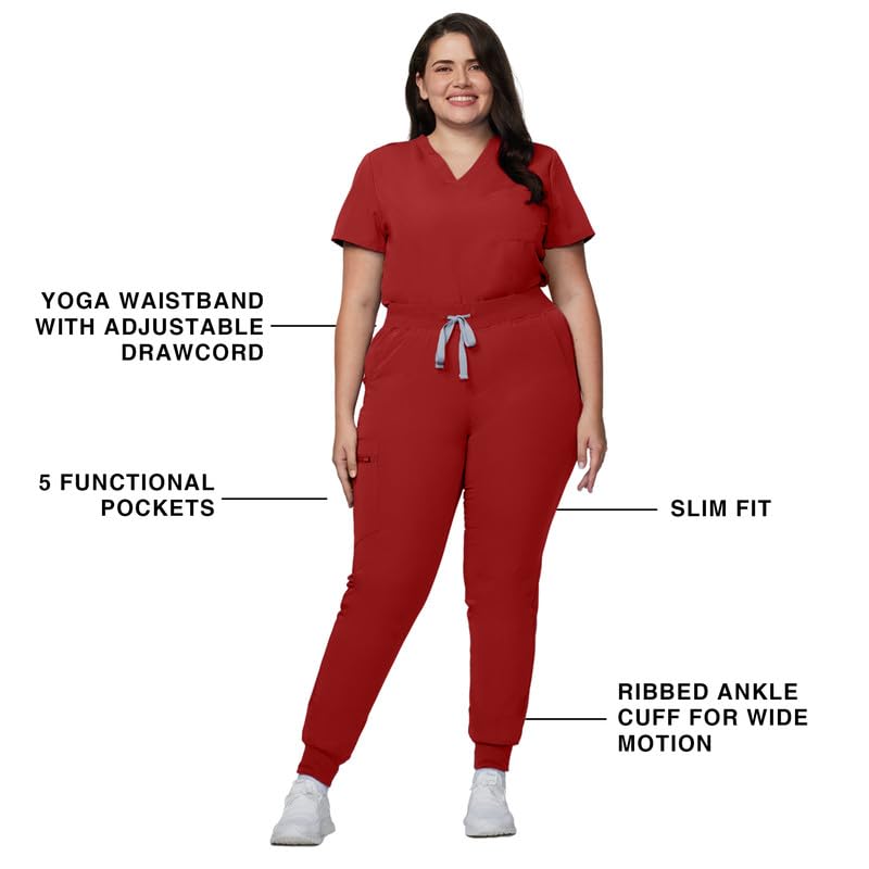 Image of Kitmaz Scrub Pants for Women - Mid Rise 4-Way Stretch Anti-Wrinkle Slim Fit Jogger Pants, Drawstring & 5 Pockets