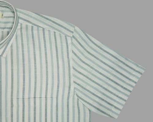 Image of GHPC Cotton Linen Striped Half Sleeves Regular Fit Formal Shirt for Men