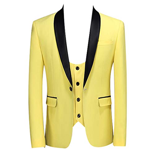 HBDesign Men 3 Piece 1 Button Shawl Lapel Fashion Fit Yellow Suits (Jacket+Vest+Pants)2
